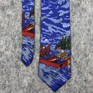 Vintage GAP Fishing Hunting Neck Tie Outdoors‎ 90s USA Silk Blue Nature